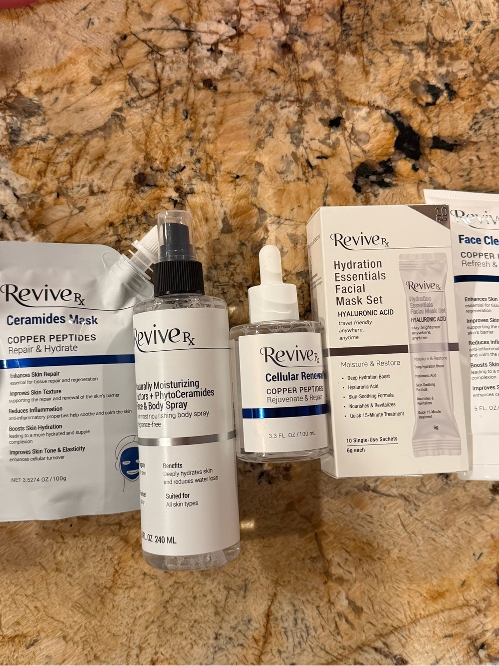 NEW - Revive RX 5-Pc Skincare Bundle: Copper Peptides, Elixir, Masks & Mist